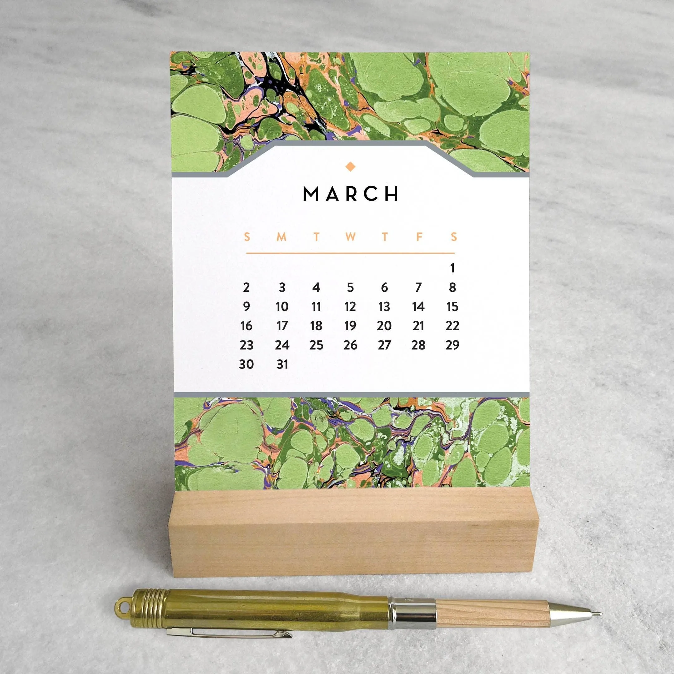 2025 Desk Calendar - Marbled Paper