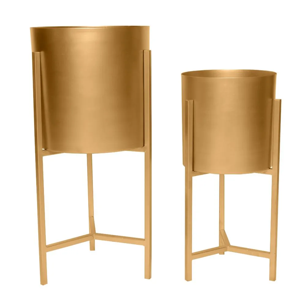 22, 18 Round Indoor Planter, Iron Stand, Set of 2, Champagne Gold By The Urban Port