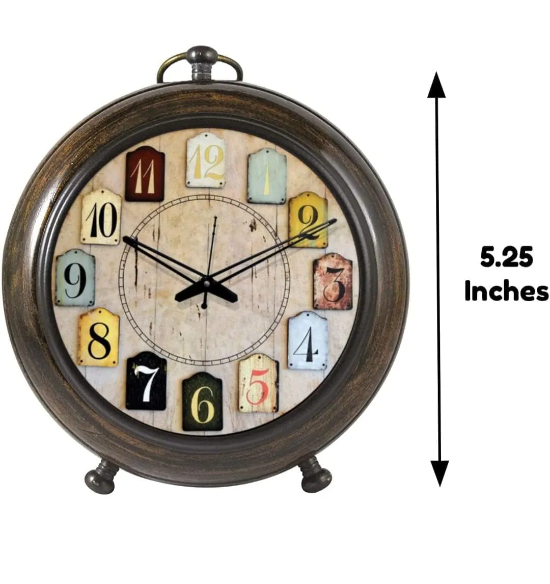 AHSKY Clock Handicraft Table Clock Antique Wooden 5.25 inch dial 4 inch Colour Brown