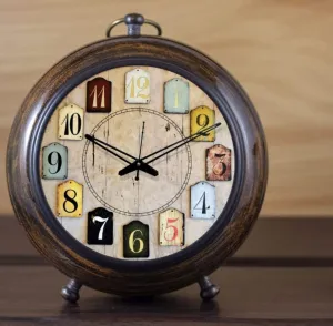 AHSKY Clock Handicraft Table Clock Antique Wooden 5.25 inch dial 4 inch Colour Brown