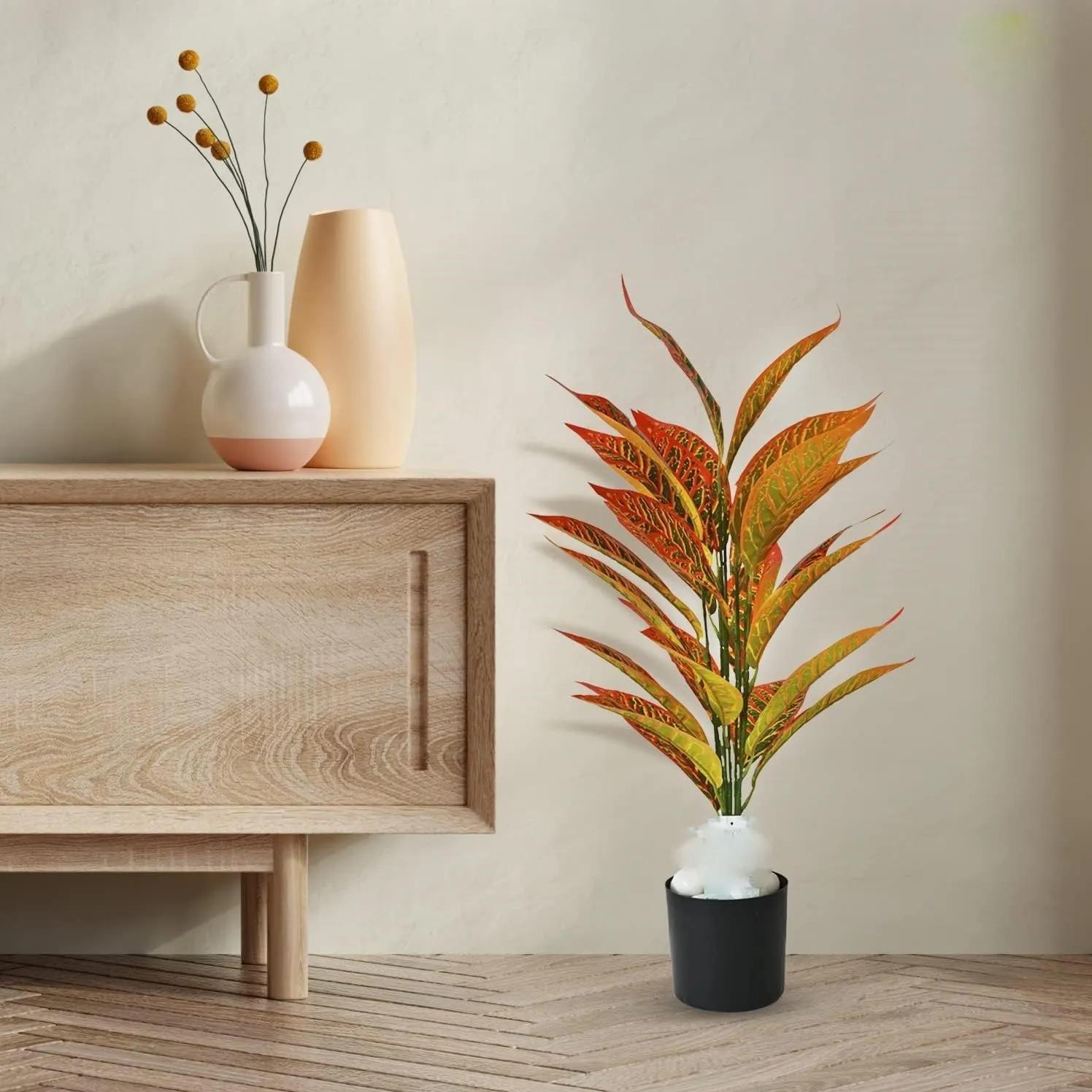Artificial Iceton Croton Plant | Big Ornamental Plant for Interior Decor/Home Decor/Office Decor | 24 Leaves (Whithout Pot) (Red)
