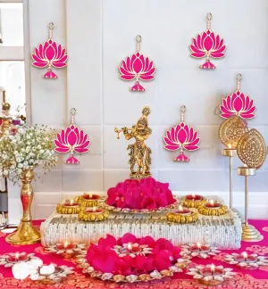 Ascension Handmade Lotus Hangings for Decoration Lotus Latkan Hanging for Home Diwali Decor Floral Wall Hangings for Temple Showpiece for Diwali Decor, Festival Decor, Home Decor (6Pcs/Pink)