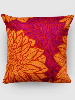 Aster Chainstitch Embroidered Cushion Cover Red & Yellow