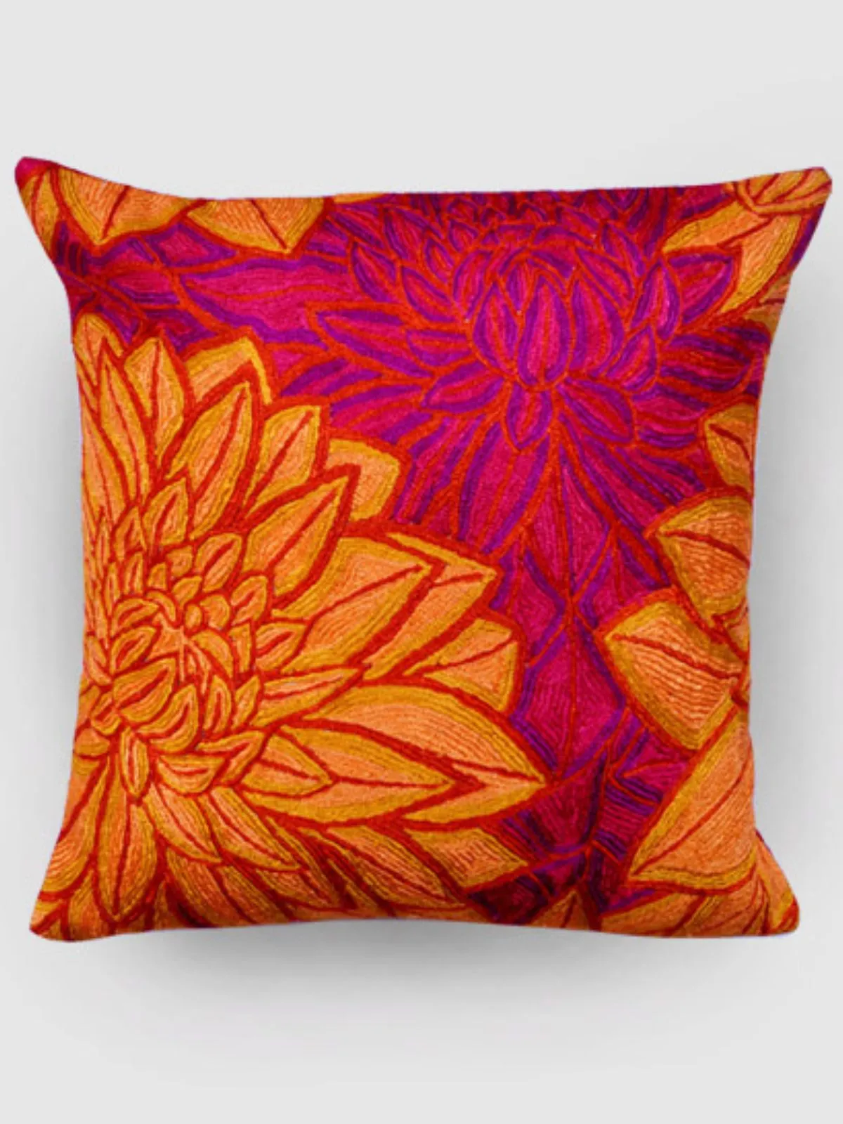 Aster Chainstitch Embroidered Cushion Cover Red & Yellow