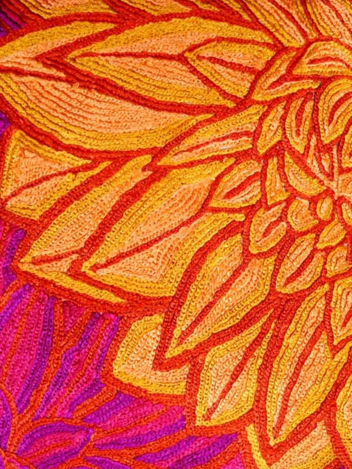 Aster Chainstitch Embroidered Cushion Cover Red & Yellow