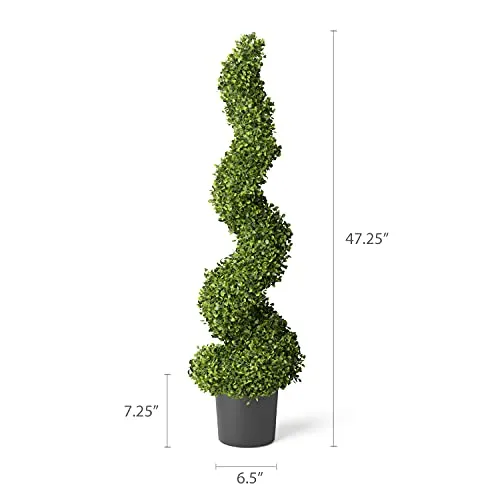 Barnyard Designs 4ft (48”) Artificial Boxwood Spiral Topiary Trees, Indoor Entryway, Living Room or Covered Front Porch Home Decor, Faux Fake Plant Decoration, Set of 2