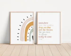 Boho Rainbow Set of 2 Nursery Prints, Over the Rainbow, Boho Nursery Wall Art, Colorful Artwork, Nursery Artwork, Boho Nursery Artwork 027