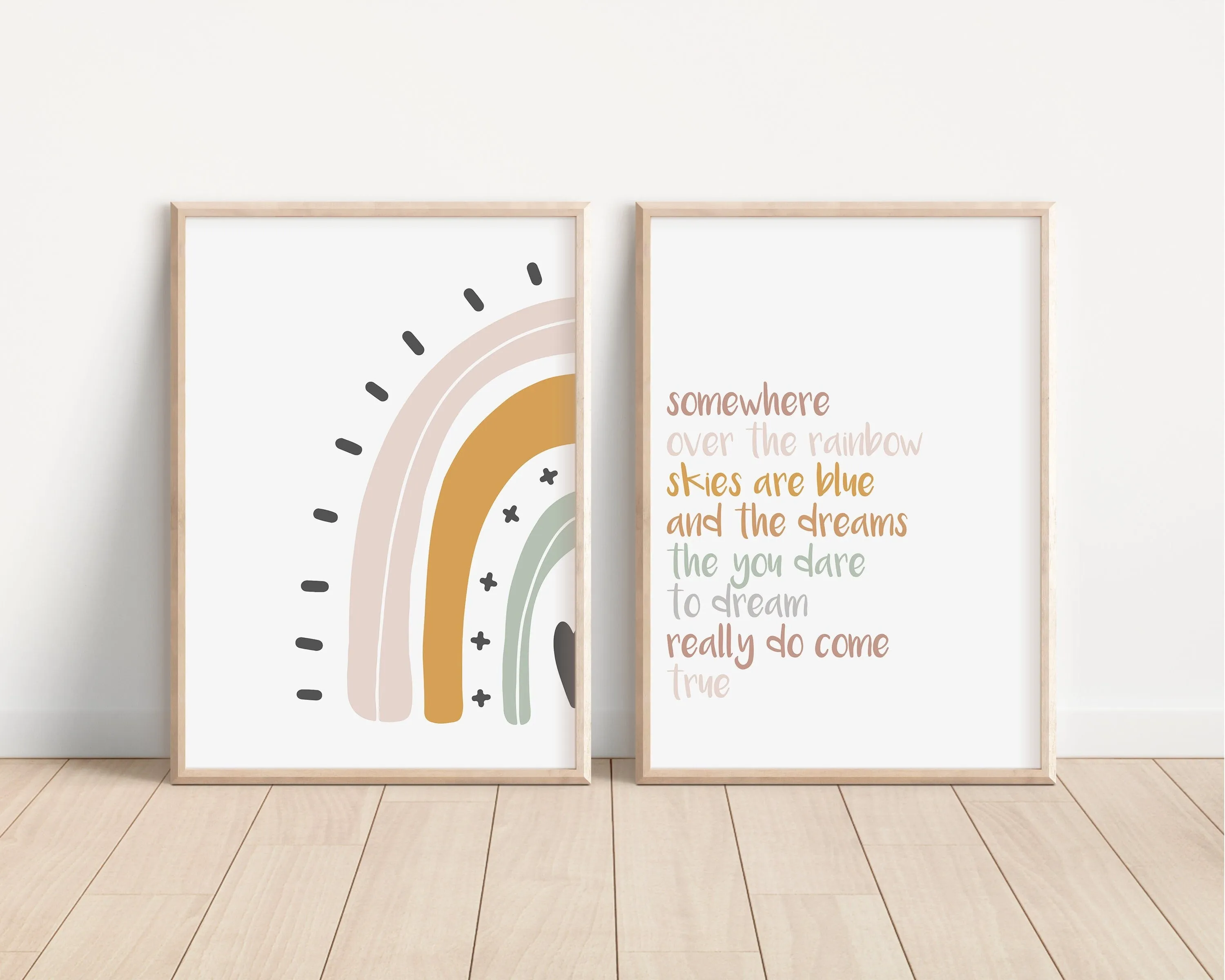 Boho Rainbow Set of 2 Nursery Prints, Over the Rainbow, Boho Nursery Wall Art, Colorful Artwork, Nursery Artwork, Boho Nursery Artwork 027