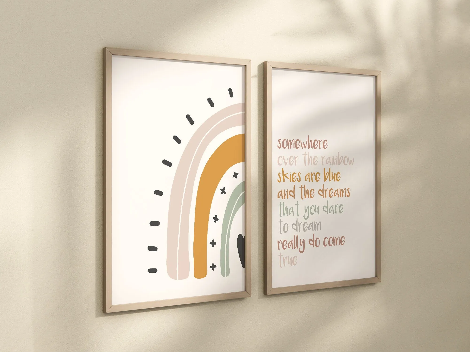 Boho Rainbow Set of 2 Nursery Prints, Over the Rainbow, Boho Nursery Wall Art, Colorful Artwork, Nursery Artwork, Boho Nursery Artwork 027