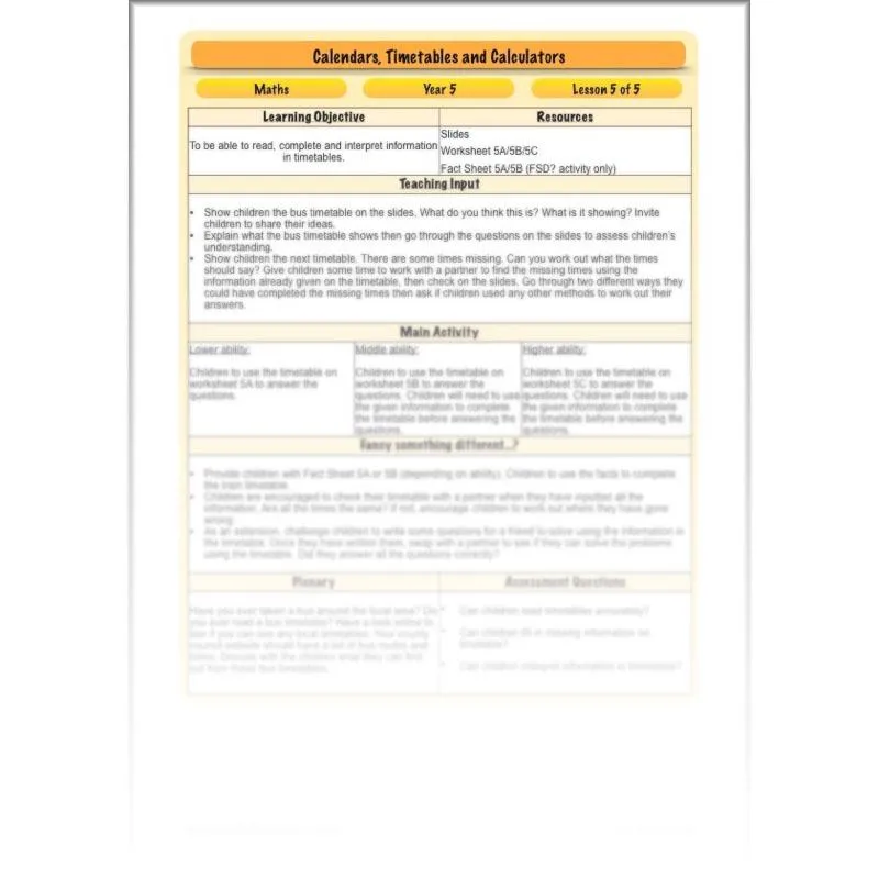 Calendars, Timetables and Calculators
