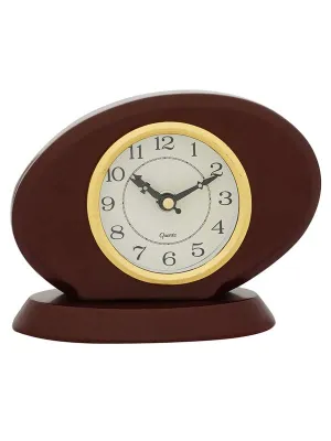 CHRONIKLE Modern Wooden Case Oval Analog Table Clock for Office Desk Study Room Home Decorations Gifts (Size: 17 x 7.5 x 12.5 CM | Weight: 380 Gram | Color: Cola)