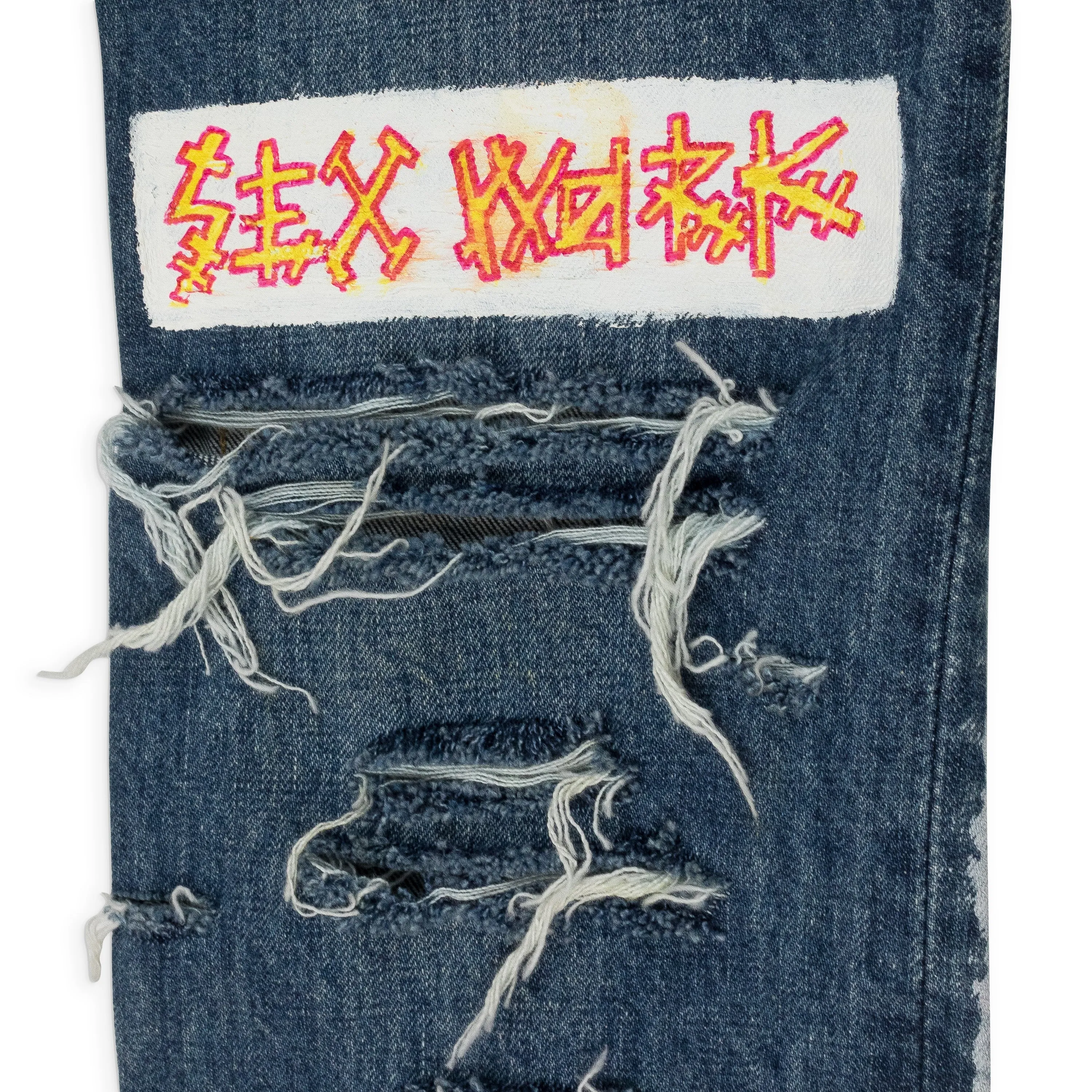 COLORFUL PAINT DENIM BLUE STRAIGHT JEANS