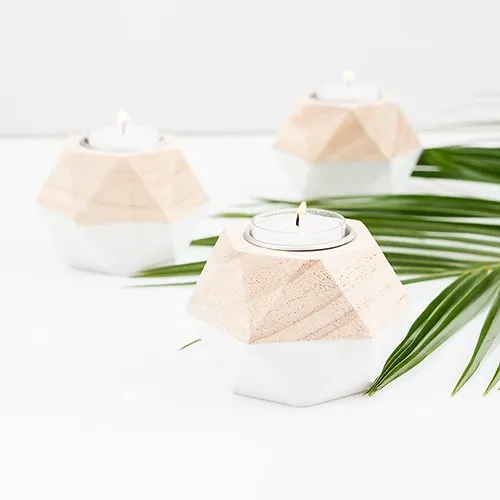 Dipped Wooden Geometric Tealight Holder (Pack of 4)