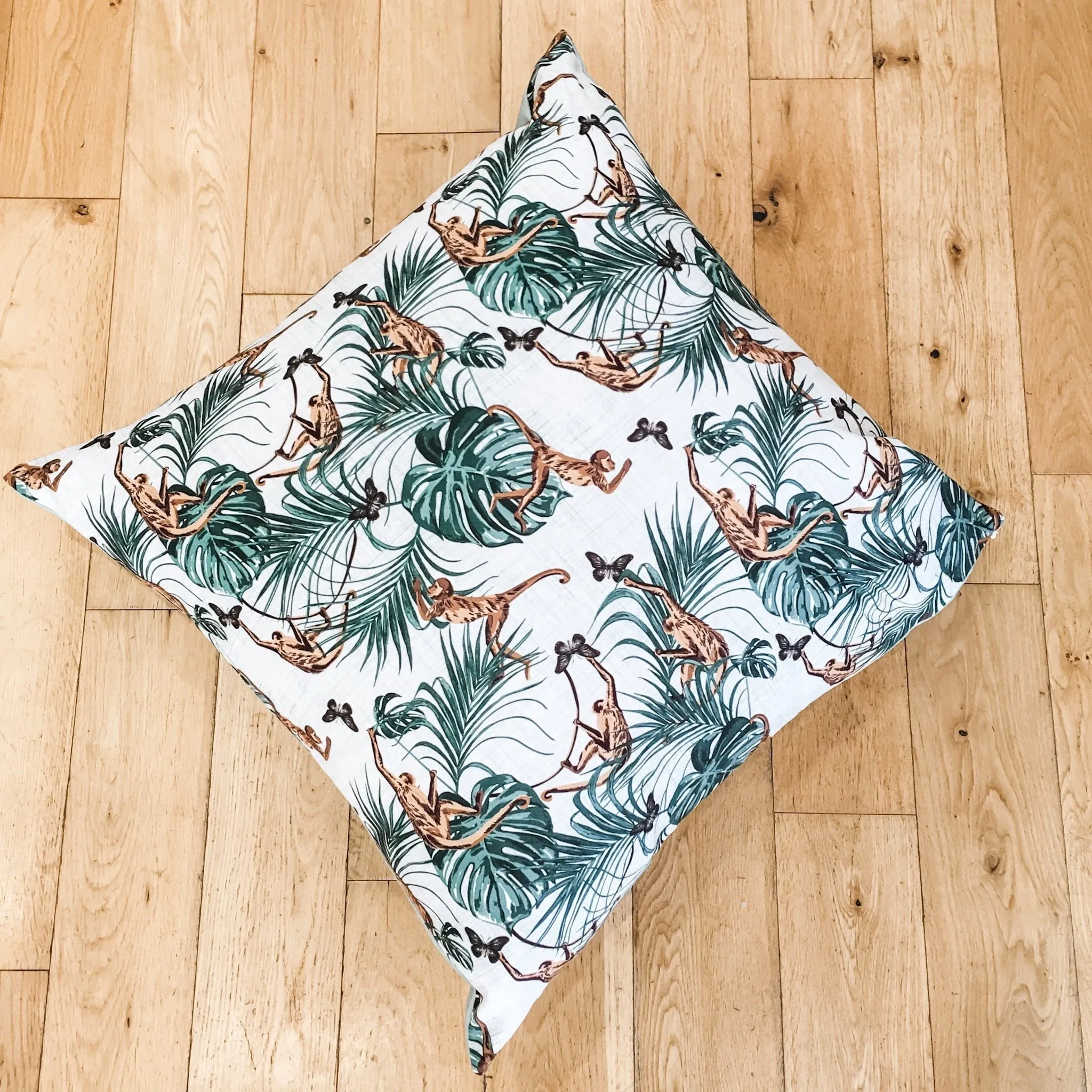 Extra Large 65cms Monkey Water Resistant Garden Floor Cushion Cover Scatter Pillow Cover Tropical Jungle Rainforest