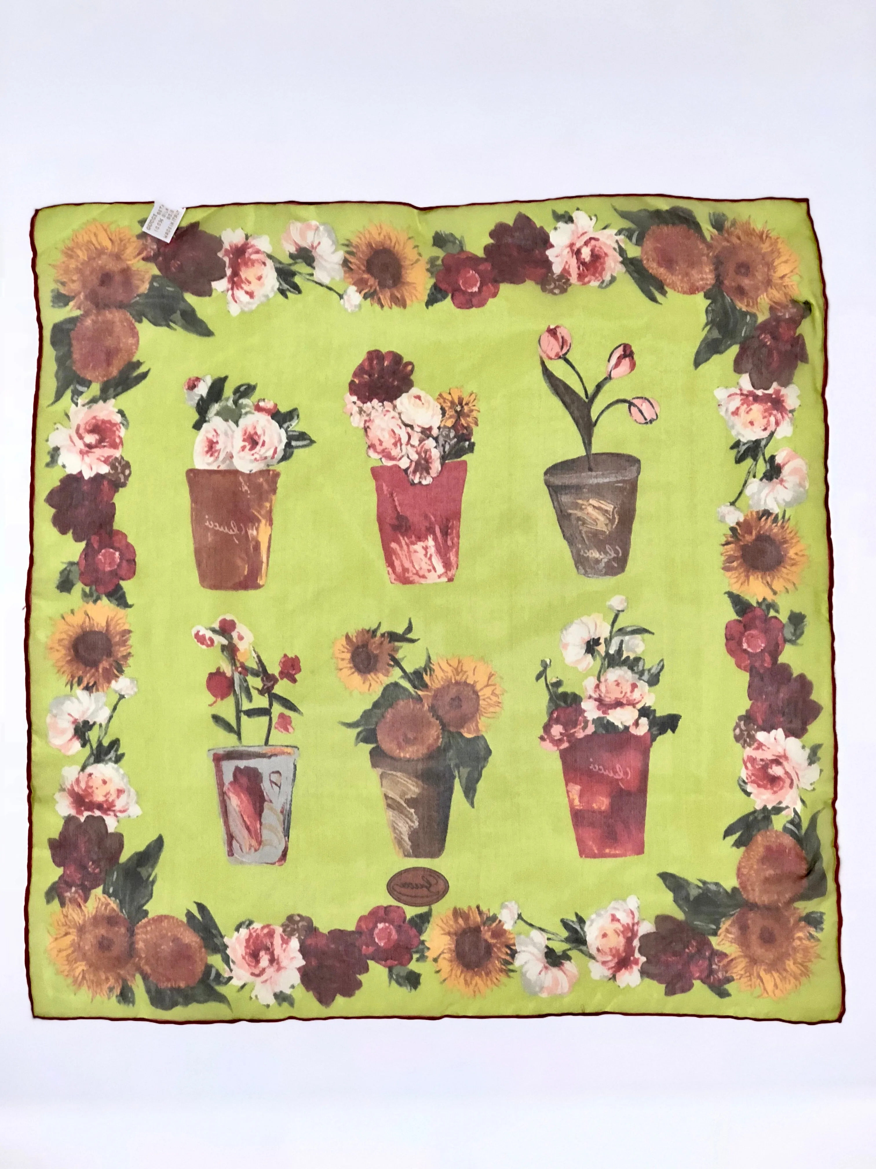 GUCCI SHEER SILK FLOWER POT SQUARE HANDKERCHIEF SCARF
