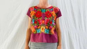 Hand Embroidered Tehuana Huipil aka Frida Kahlo Blouse. Oaxaca, Mexico. Vintage. Rare