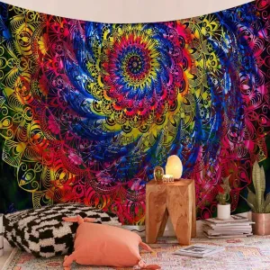 Indian Mandala Tapestry Colourful Chakra Psychedelic Wall Hanging Boho Decor