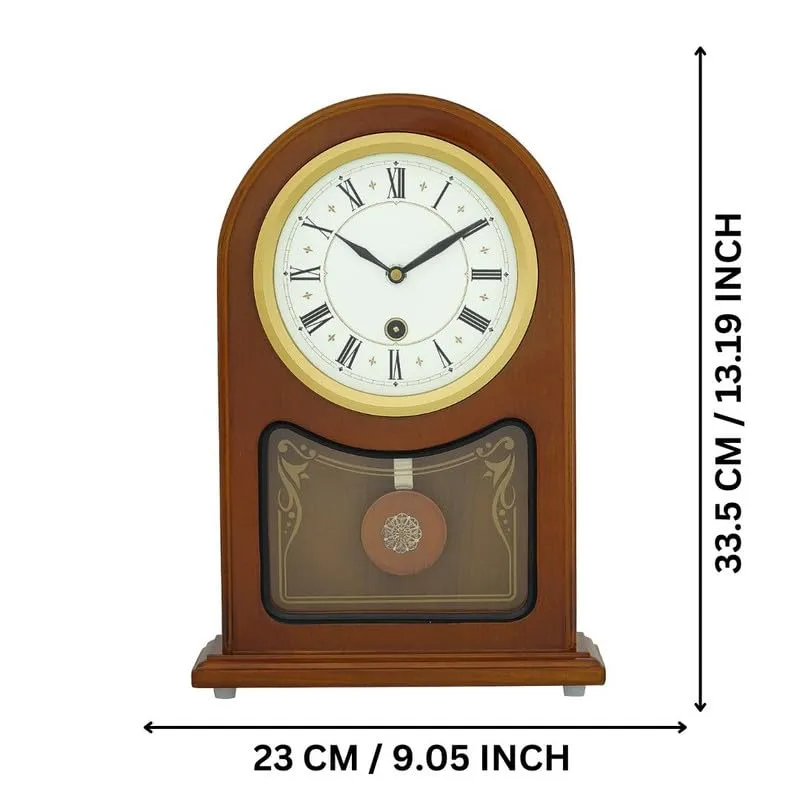 INDIANA CRAFT Vertical Wooden Case Analog Pendulum Roman Numbers Table Clock for Office Desk Study Room Home Decorations Gifts (Size: 23 x 8 x 33.5 CM | Weight: 1240 Gram | Colour: Brown)