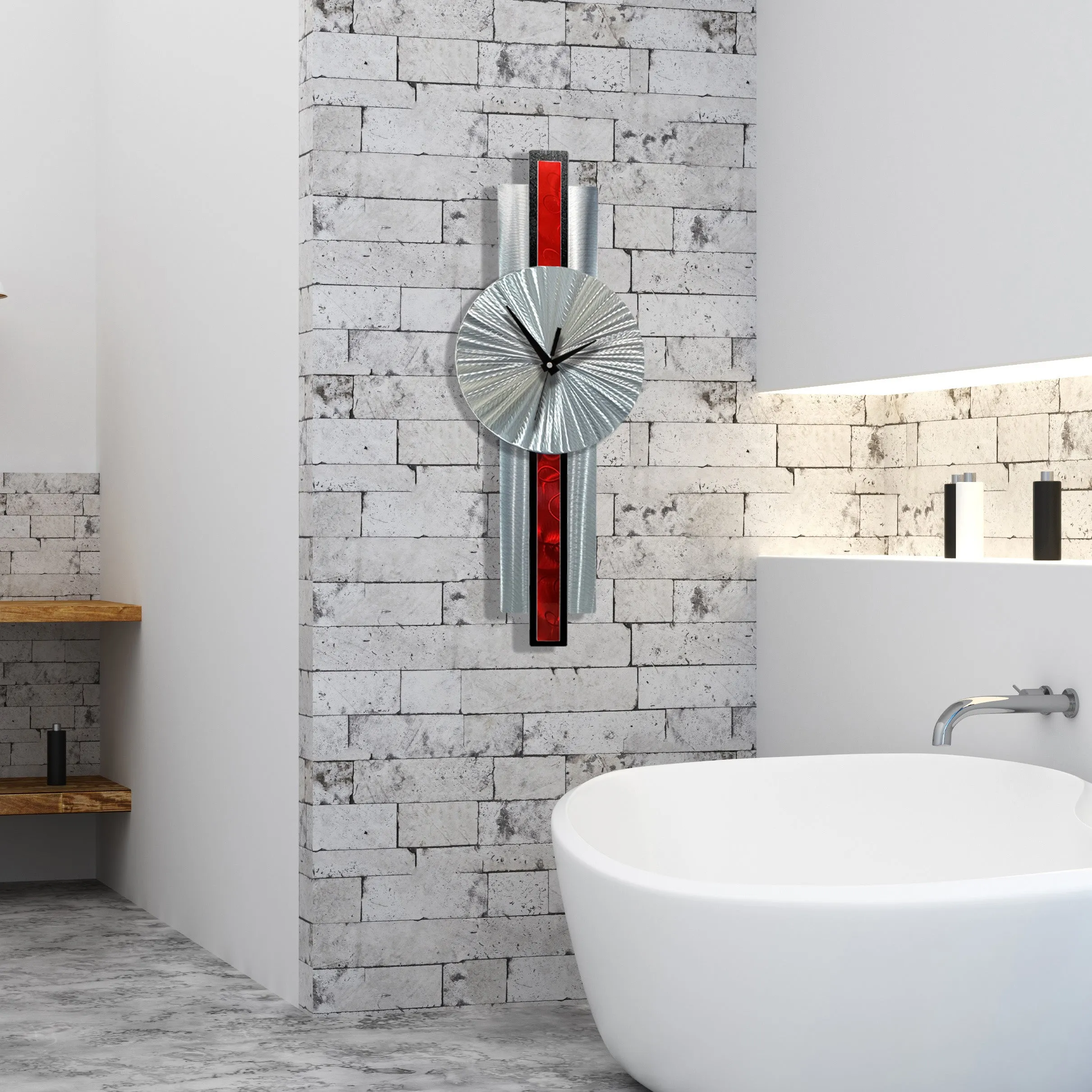 Infinite Orbit Clock Silver & Red
