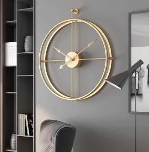 Infinity Lines Int Golden Metal Wall Clock for Living Room Wall Hanging Decorative Vintage Clock Big Size Designer Wall Clock for Home Metal Stylish Latest Home Decor Hanging Metal Clock (24 Inch)