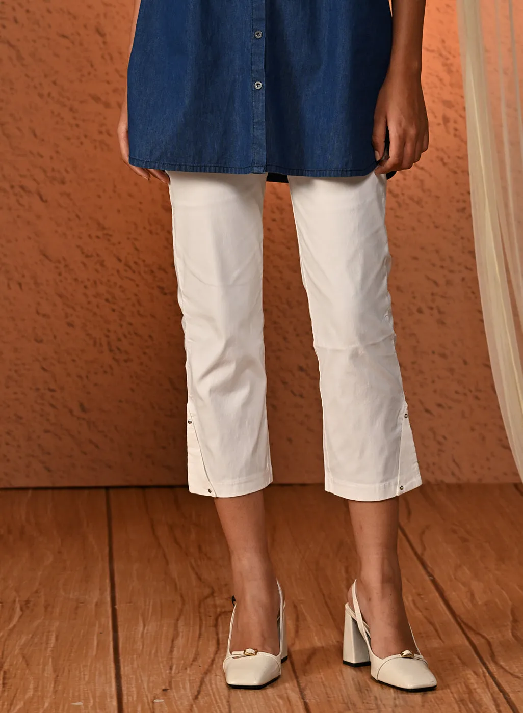 Ivory White Capri with Elastic Waist Band