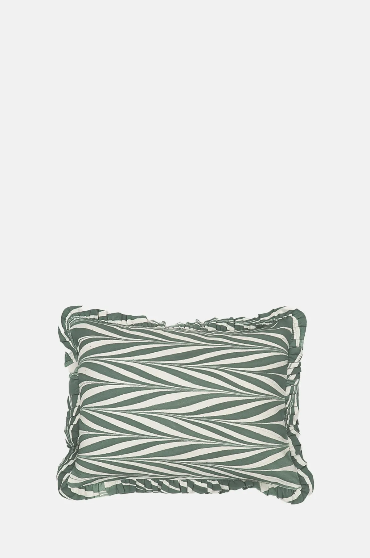 Marbled Ruffled Cushion Green Banyan