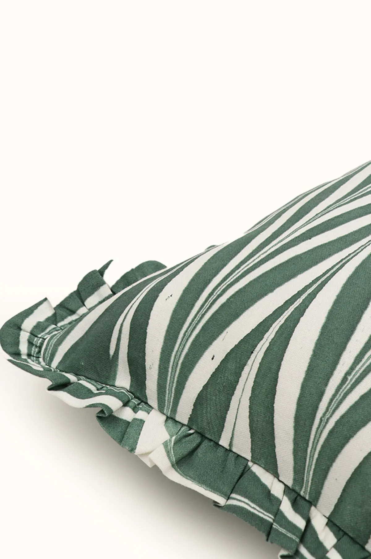 Marbled Ruffled Cushion Green Banyan