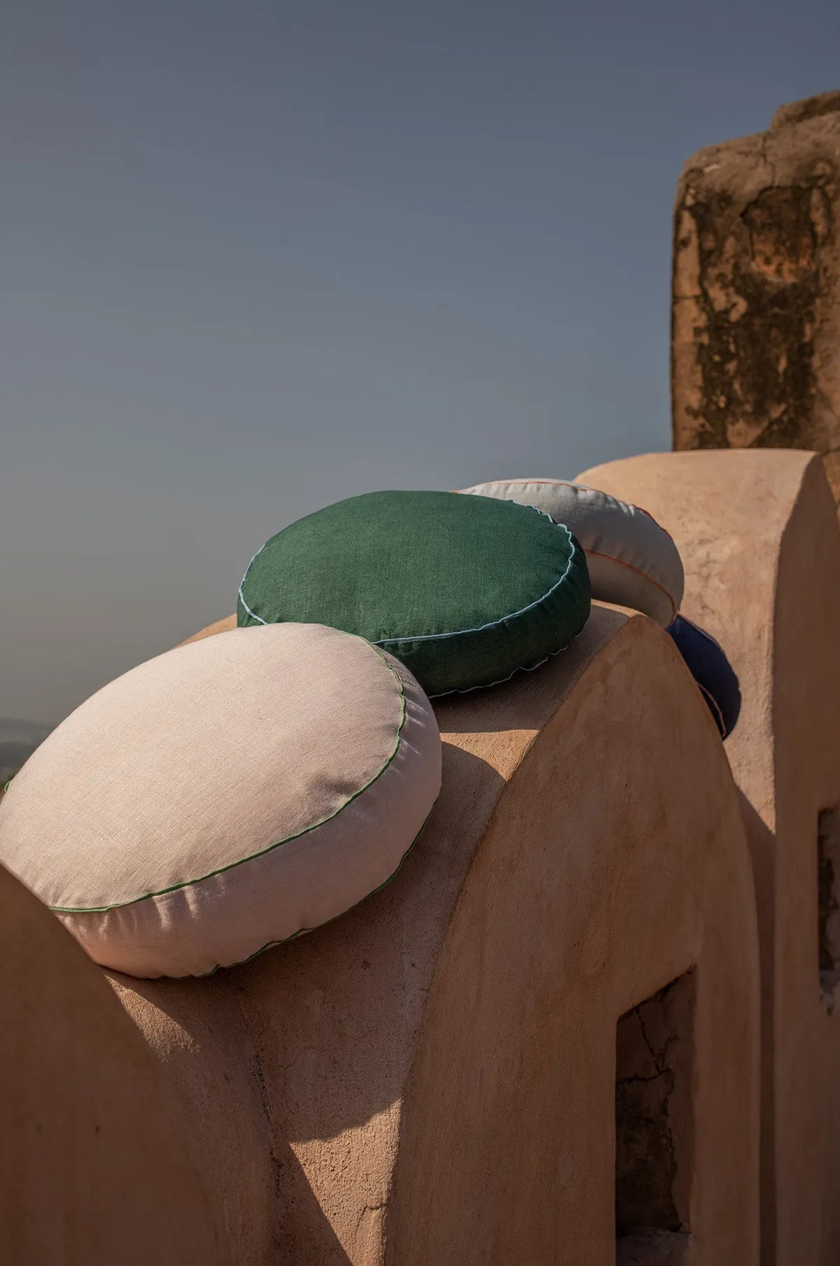 Mukesh Round Linen Cushion Myrtle Green