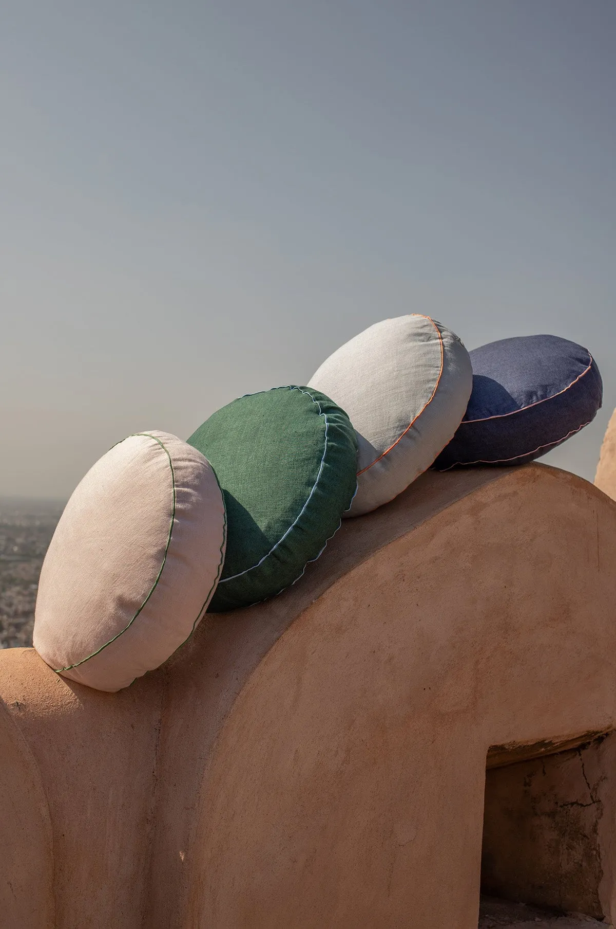 Mukesh Round Linen Cushion Myrtle Green