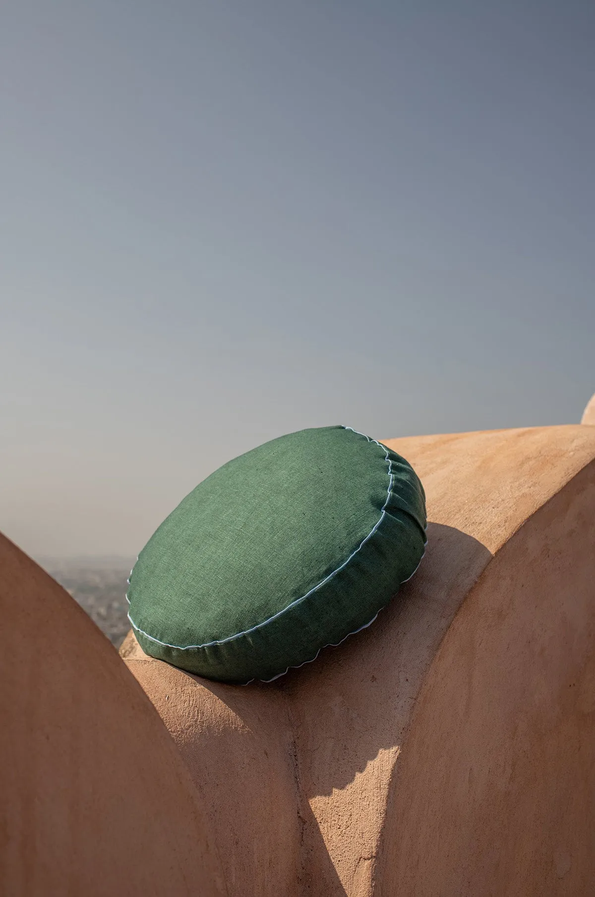 Mukesh Round Linen Cushion Myrtle Green