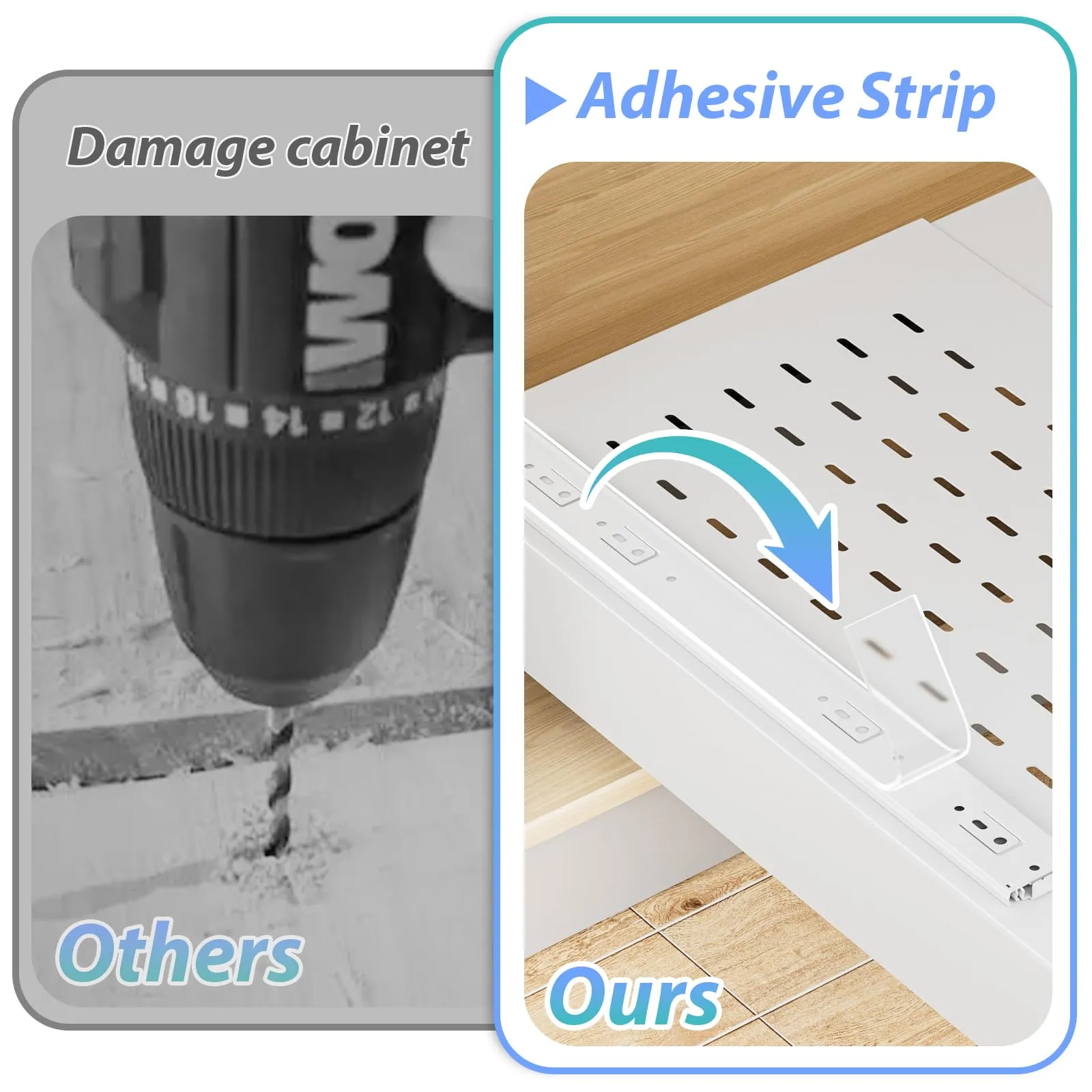 OVICAR Pull Out Cabinet Organizer - Expandable Slide Out Drawer - 21" Deep Adhesive Storage Shelf with 4pcs Divider Racks for Kitchen Pantry Bathroom Home, 12.2"-20.7" W, White