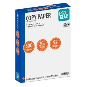 Pen Gear Copy Paper, 8.5" x 11", 20 lb, White, 500 Sheets