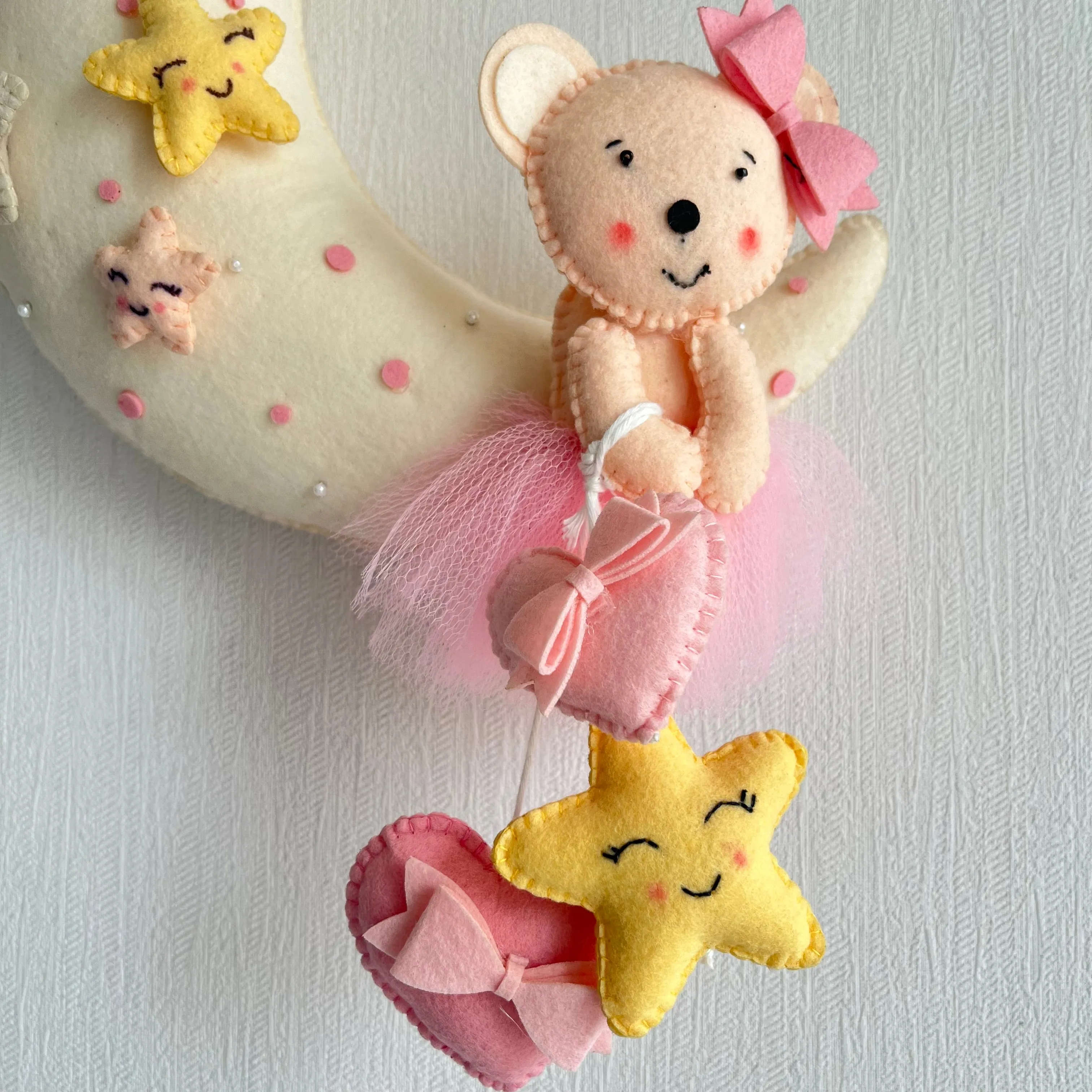 Pink Teddy On a Moon Name Hanging