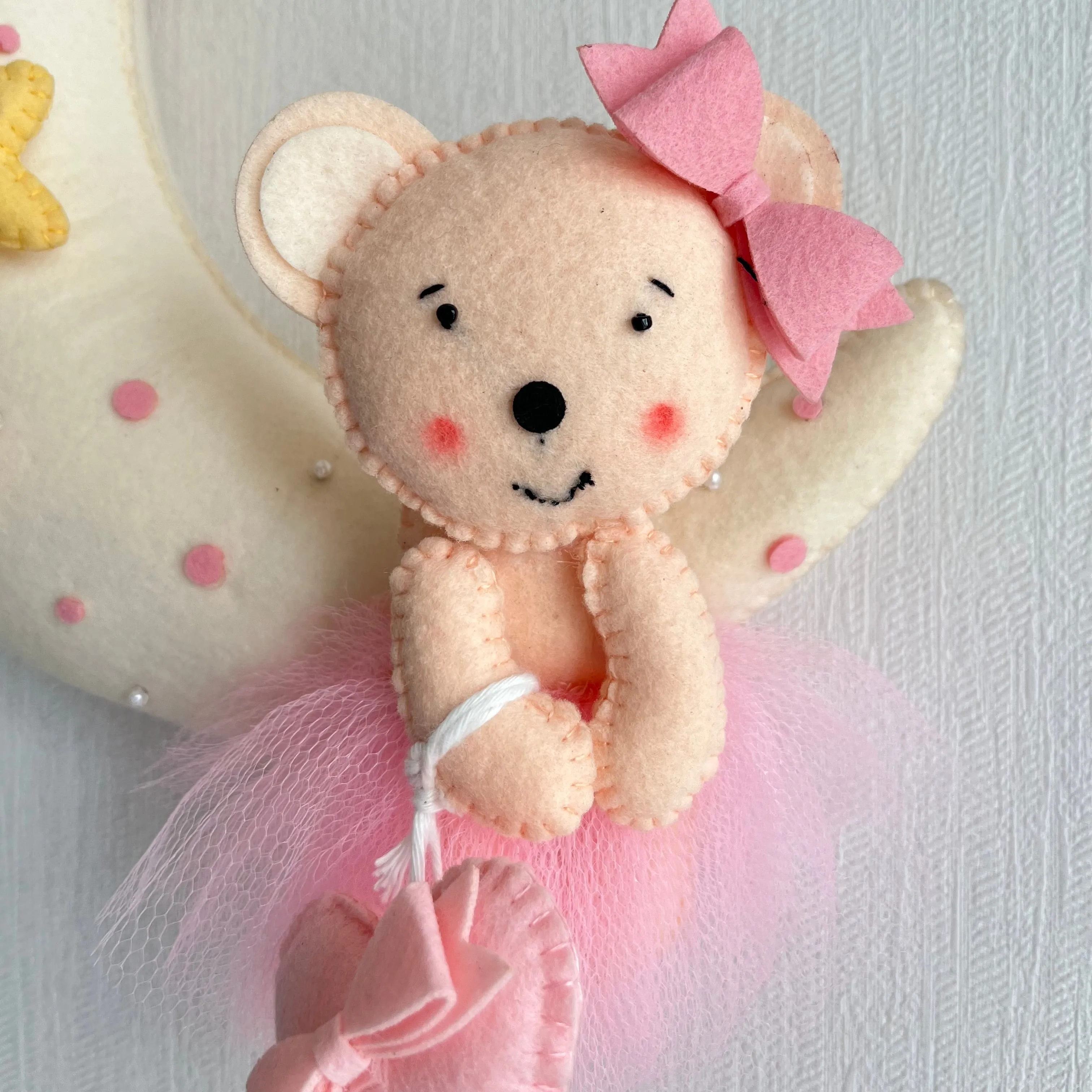 Pink Teddy On a Moon Name Hanging