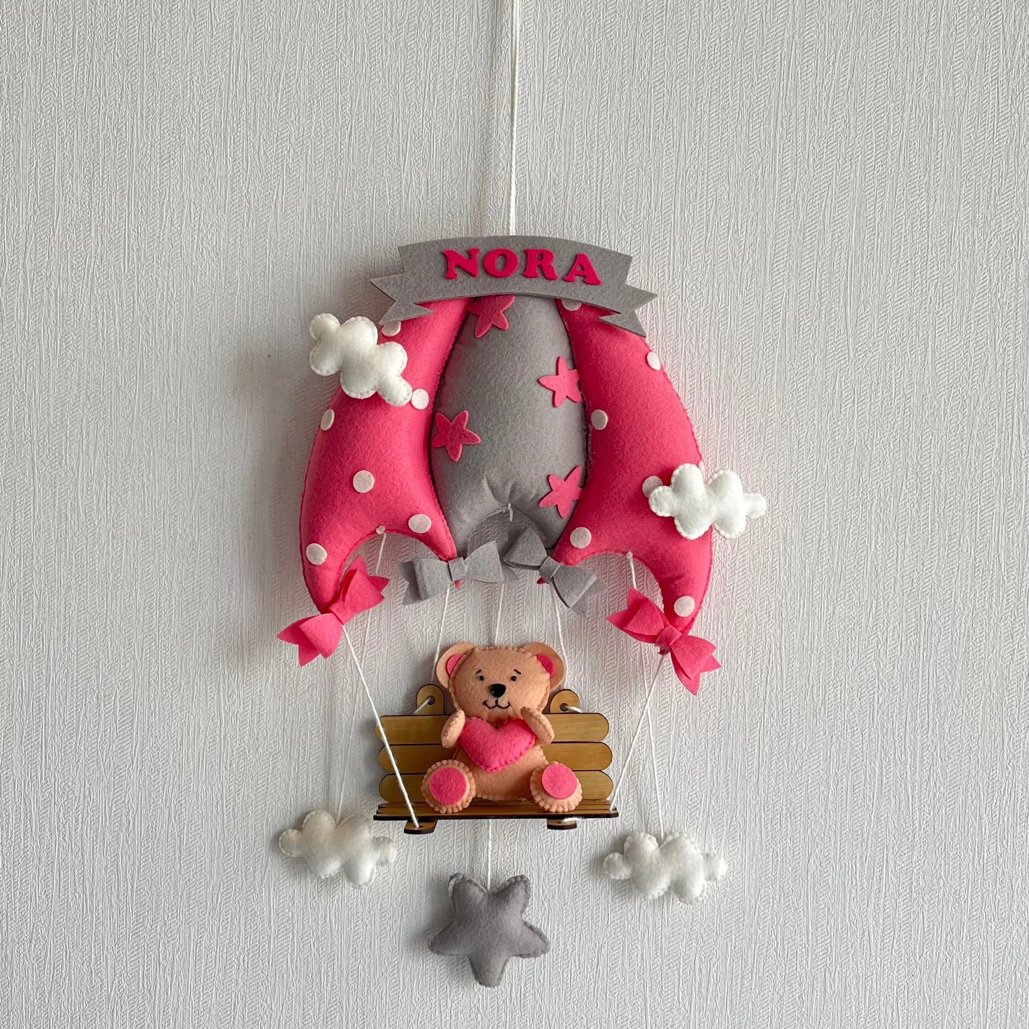 Pink Teddy On a Swing Name Hanging