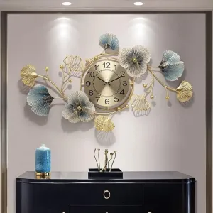 R A CREATIONS Decorative Metal Wall Clock Floral Design with Silent Sweep Machine | Metal Wall Clock Decor for Living for Living Room Size 37x2x21inch | Multicolor Set of 1