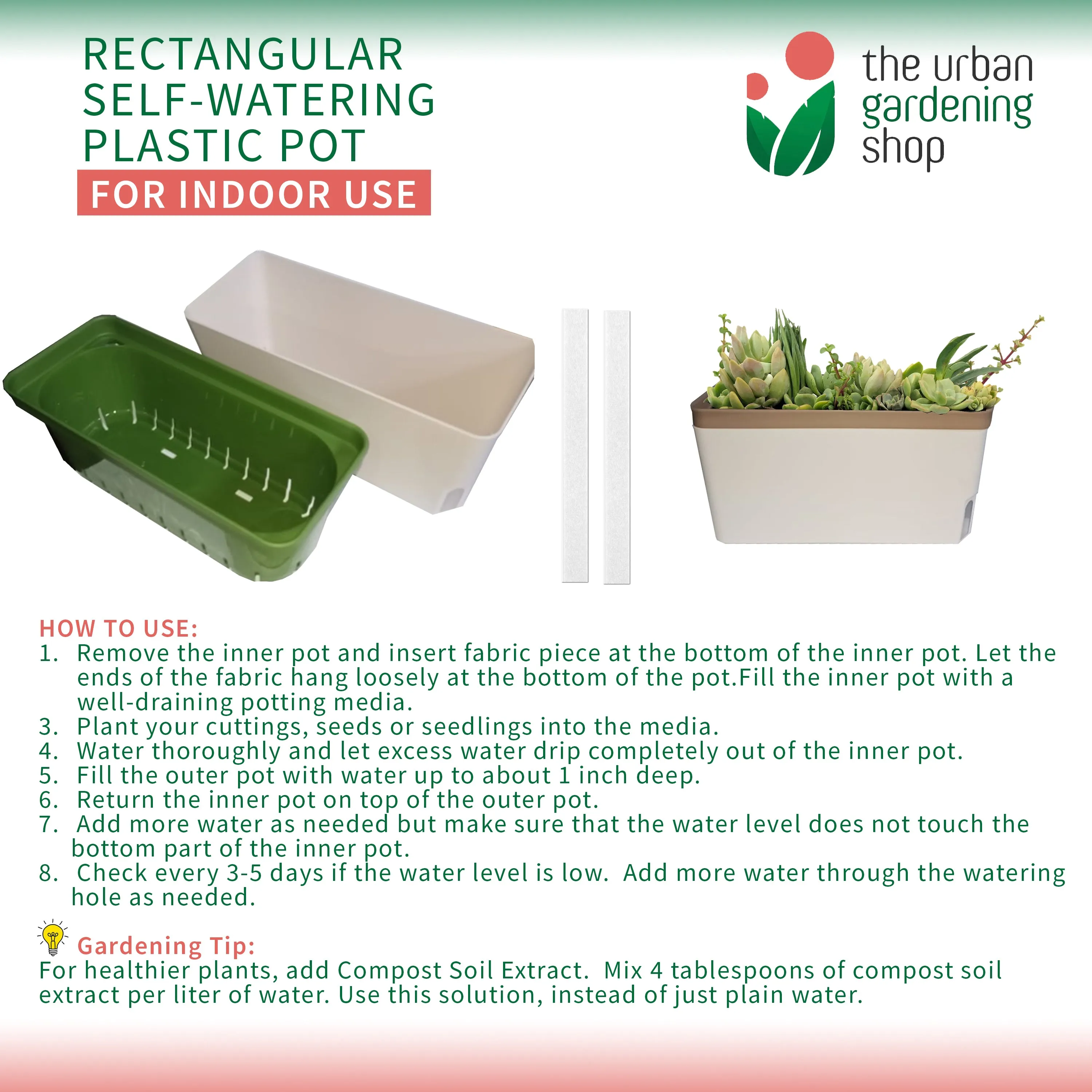 RECTANGULAR SELF- WATERING PLASTIC POTS