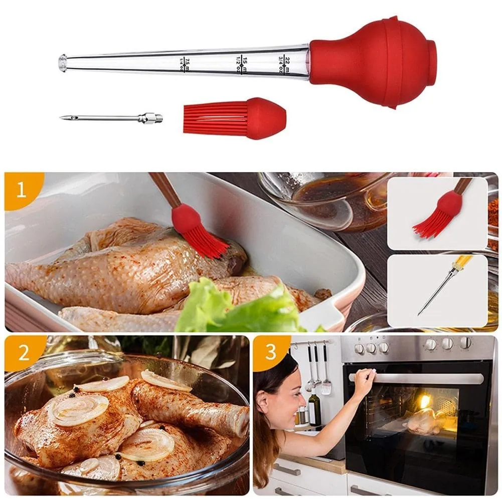 Red Silicone BBQ Dropper with Cleaning Brush