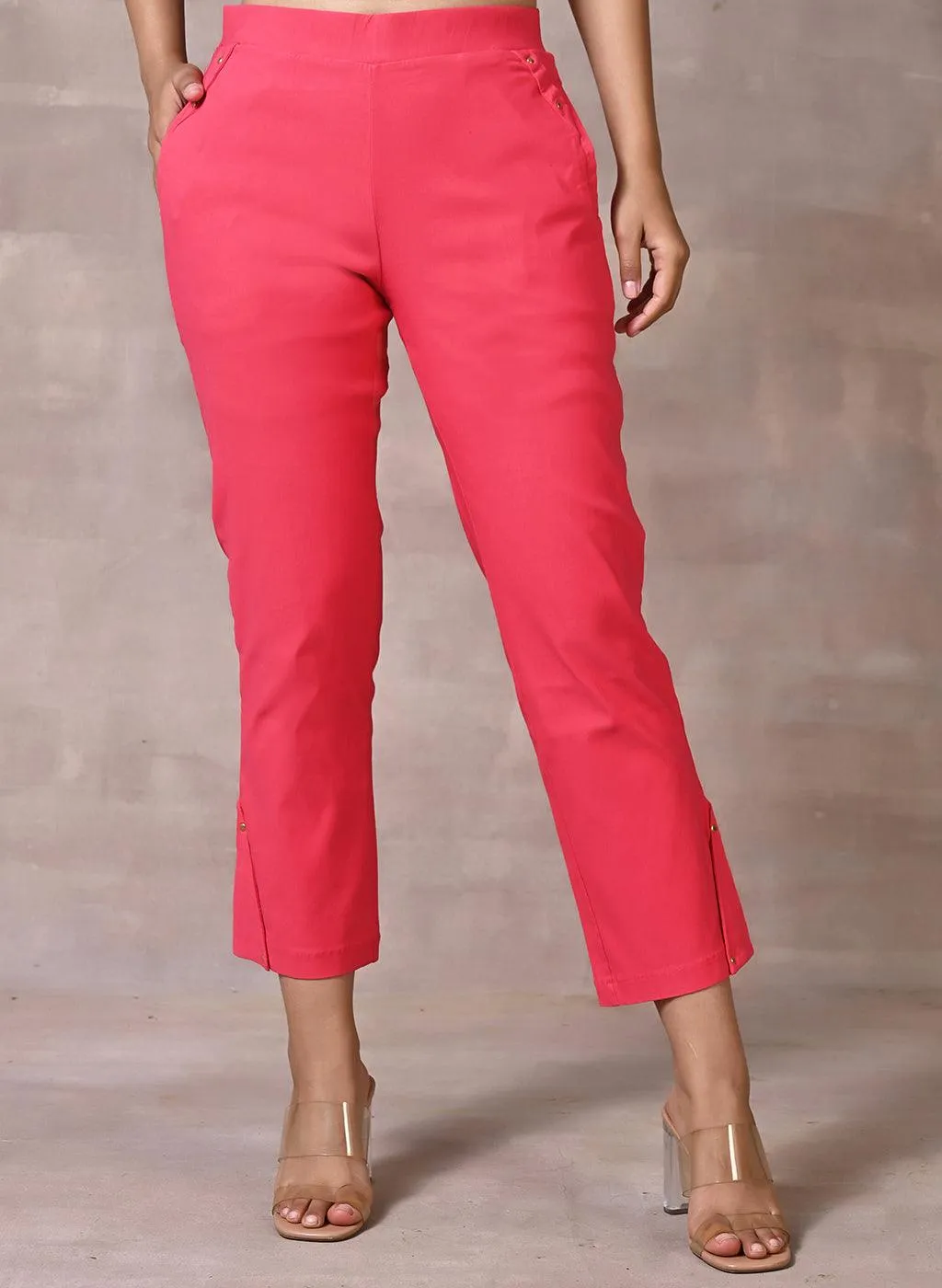 Rose Pink Capri with Elastic Waist Band