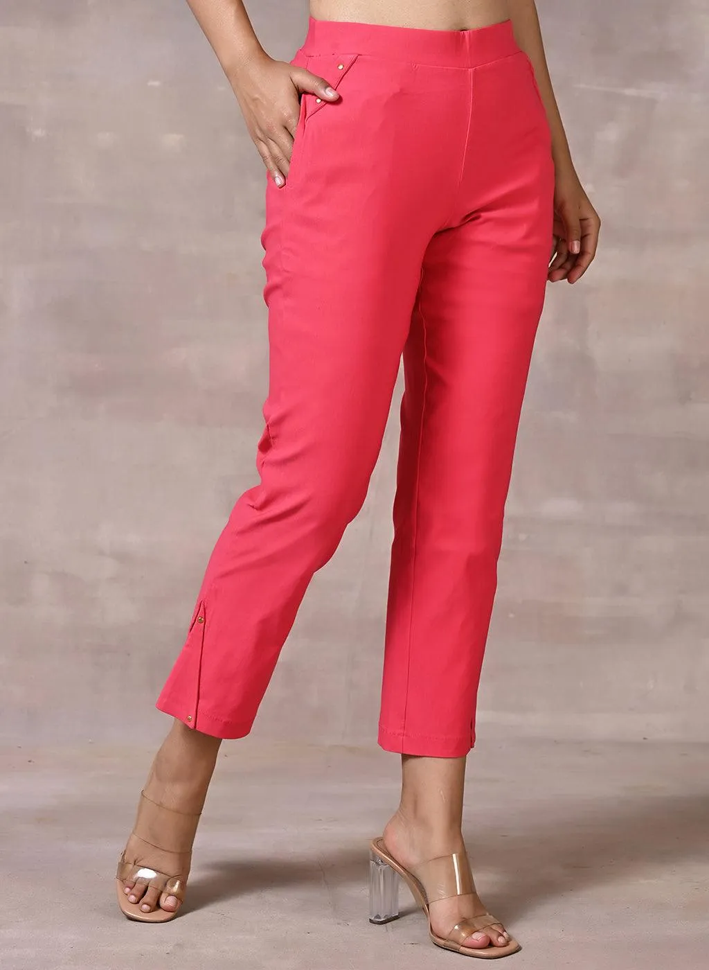 Rose Pink Capri with Elastic Waist Band