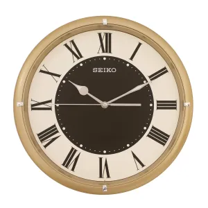 SEIKO Elegant Round Luminous Roman Numbers Analog Plastic Case Night Glow Wall Clock for Bedroom Living Room Home Decor Office Gifts (Size: 31 x 5 x 31 CM | Weight: 680 Gram | Color: Almond) QXA920G