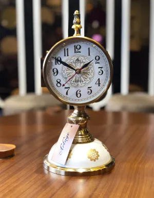 The Artage Metal Brass Gold Finish Table Clock for Home Decor Gifting Showpiece Decorative Watch Statue Gift for Decoration Artifact for Beautiful Antique Decor of Console Shelf