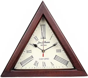 Triangle Wooden Wall Clock Handicraft Designer Big 12" Hanging Decor Vintage Nautical Silent Size Living Room Hall Bedroom Design Sword(Dark Teak)Glass Sweep Look Made Russian Modern,Office,Home,Brown