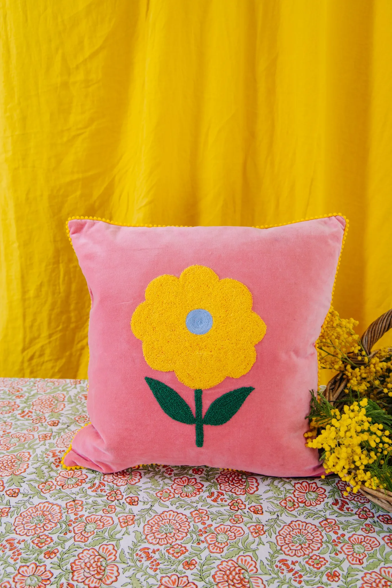 Velvet Flower Cushion - Pink