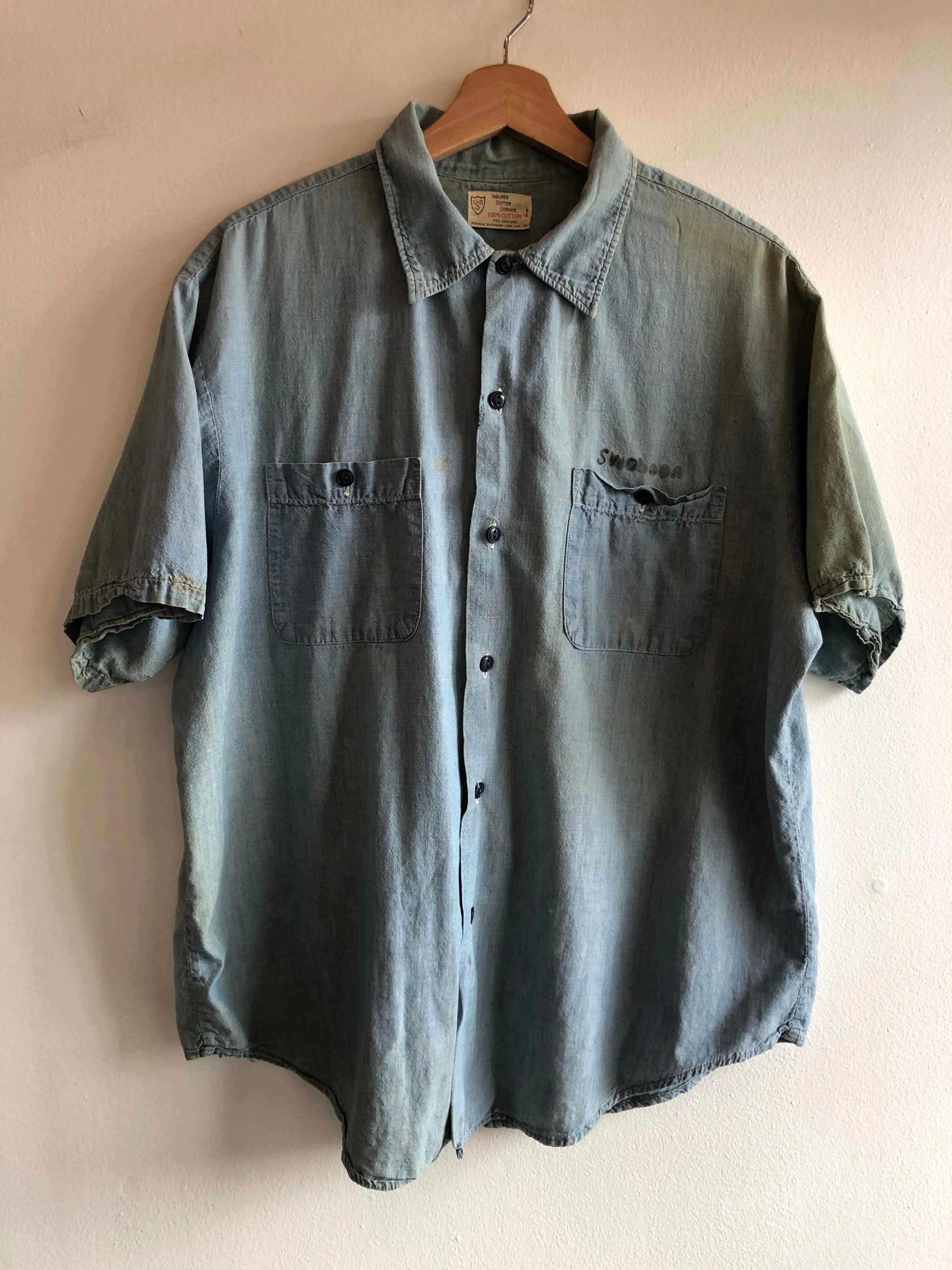 Vintage 1950s Selvedge Chambray Button Up Shirt