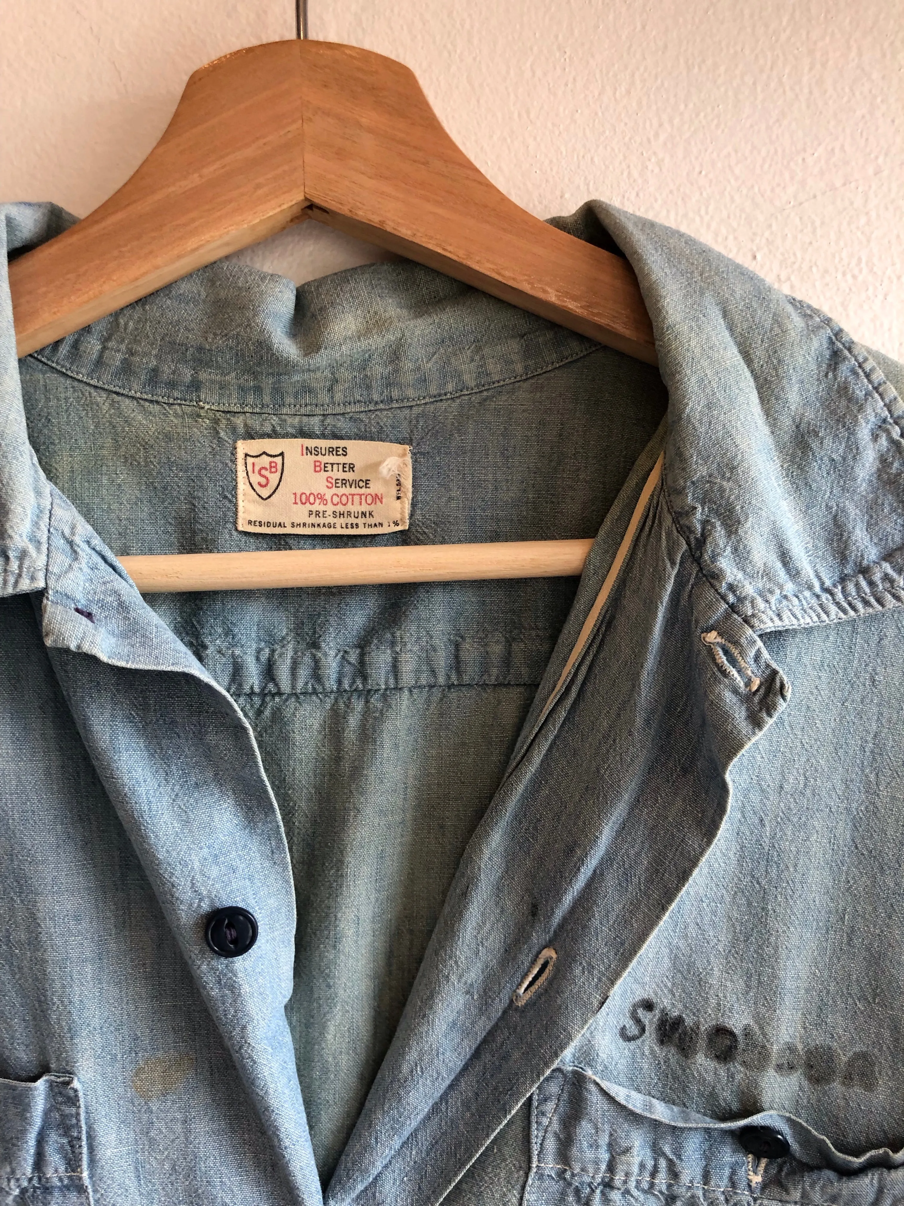 Vintage 1950s Selvedge Chambray Button Up Shirt