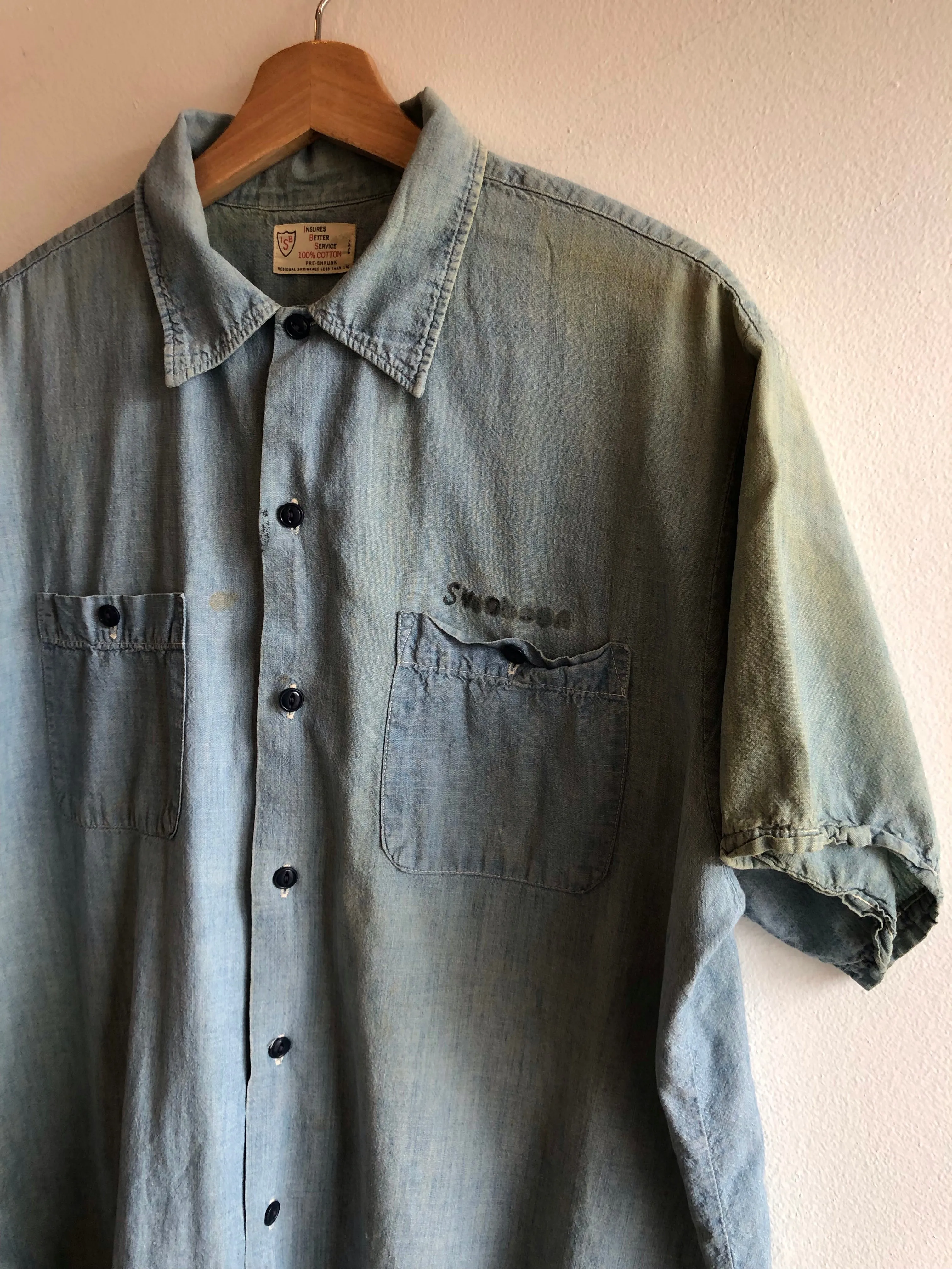 Vintage 1950s Selvedge Chambray Button Up Shirt