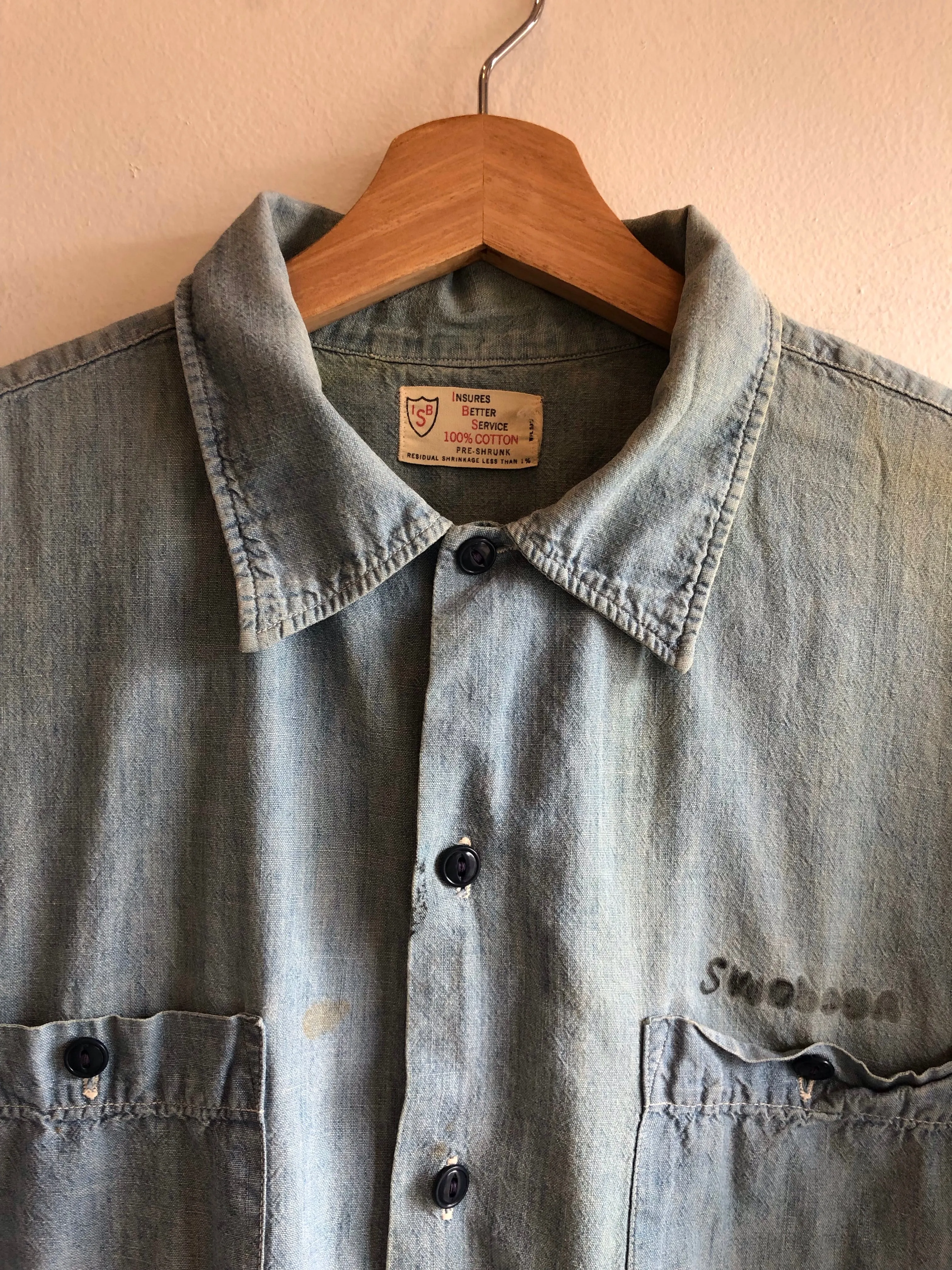 Vintage 1950s Selvedge Chambray Button Up Shirt