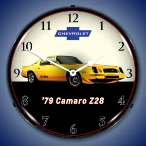 Yellow 1979 Camaro Z28 Lighted Clock